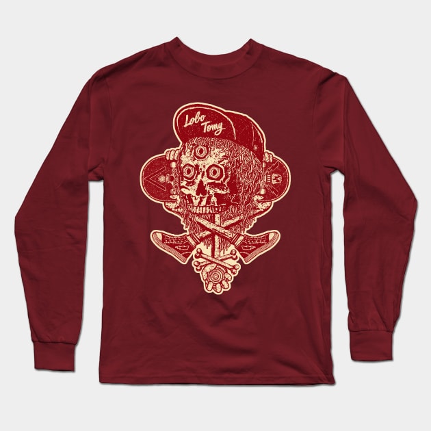 SKATEBOARD SKULL (red edition) By Lobo Tomy T-Shirt Long Sleeve T-Shirt by boozecruisecrew